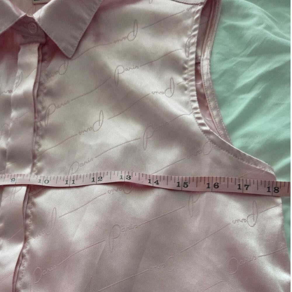 aris Hilton Pink Sleeveless Cropped Button Up Top Contrast Stitch Y2K Size M - Picture 2 of 3